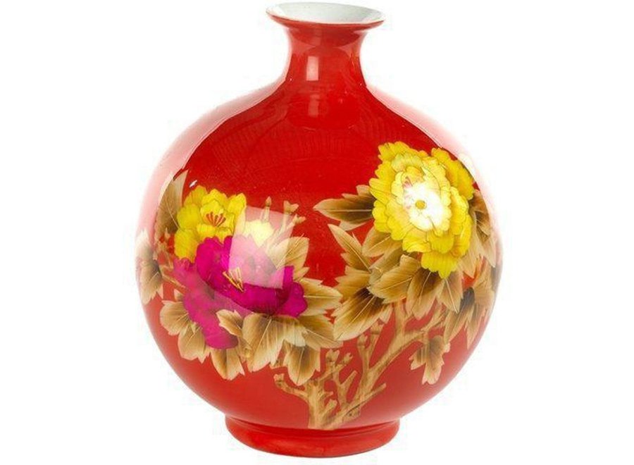 Chinese Vase Porcelain Handmade Wheat Straw Red H29.5cm