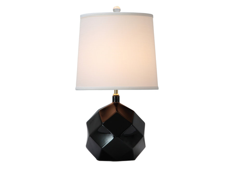 Table Lamp Porcelain with Lampshade Black Art W22xD22xH58cm