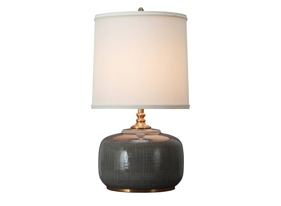 Lampada da Tavolo Cinese in Porcellana con Paralume Grigio Scuro L45xP45xA72cm