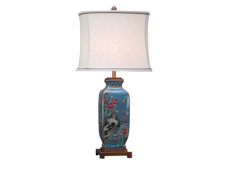 Chinese Oriental Table Lamp with Linen Lampshade Ceramic Porcelain Hand-painted W16xD16xH72cm