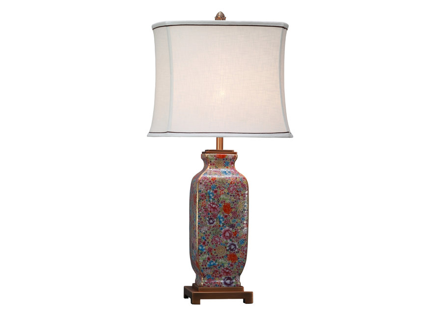 Lámpara de Mesa de Porcelana China con Pantalla Pintada a Mano Multicolor An16xP16xAl72cm