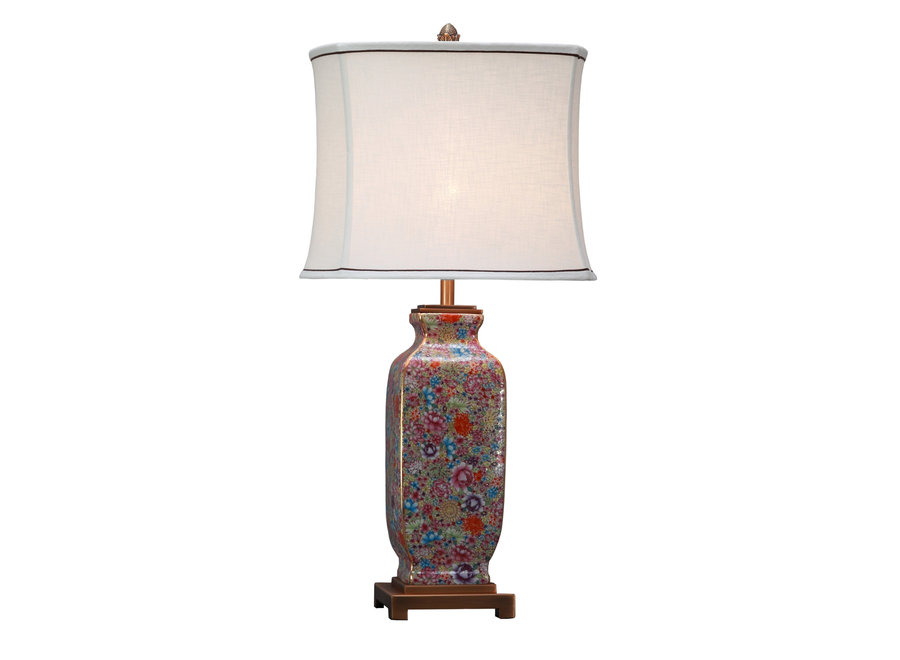 Lampe de Table en Porcelaine Chinoise Peinte à la Main Multicouleur L16xP16xH72cm