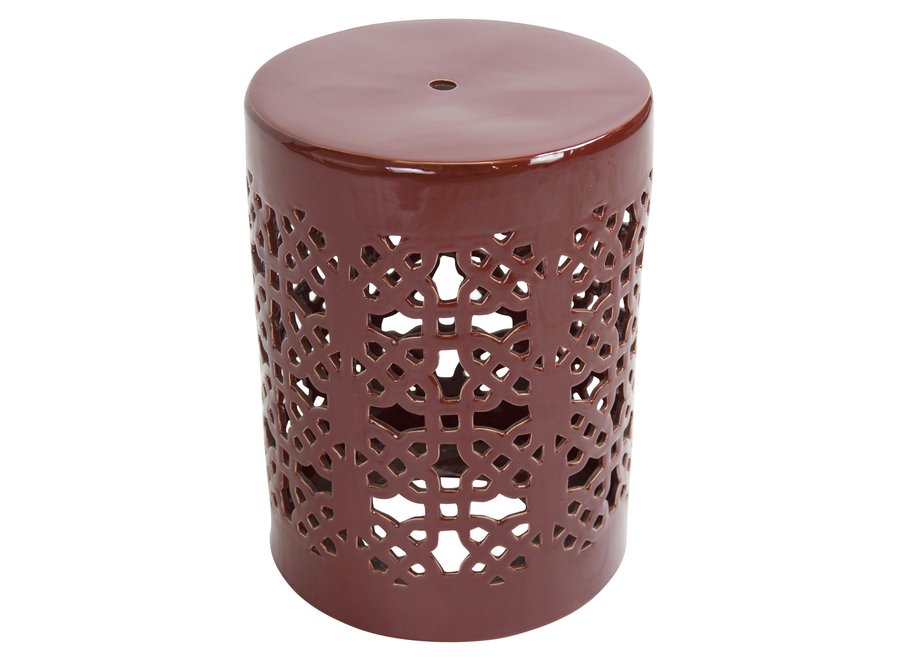 Tabouret Céramique Rouge Chinois Porcelaine D33xH45cm Fait Main