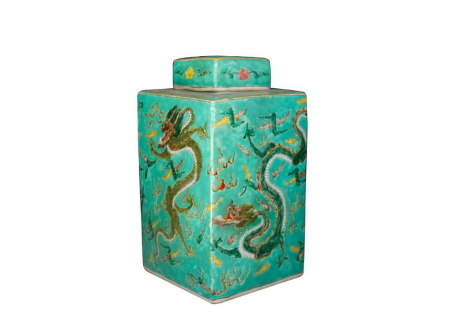 Chinese Ginger Jar Hand-painted Dragon Porcelain Green W18xD18xH34cm