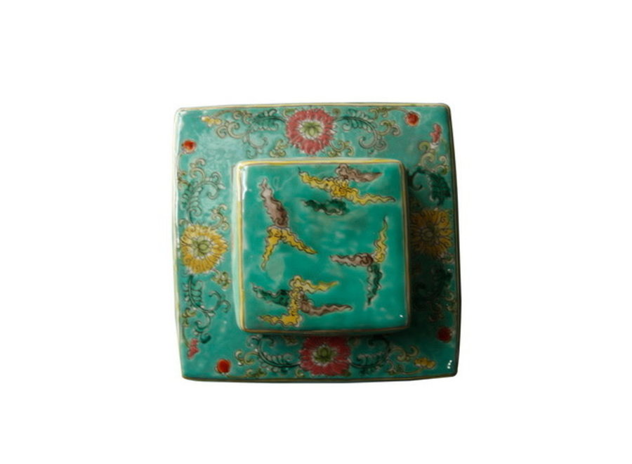 Chinesische Vase mit Deckel Porzellan Handbemalt Drachen Grün B18xT18xH34cm