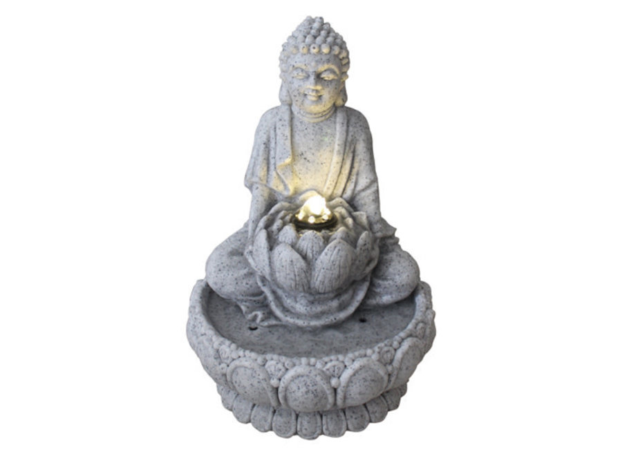 Fuente Buda de Piedra Arenisca sobre Loto 21.5x22x31.2cm