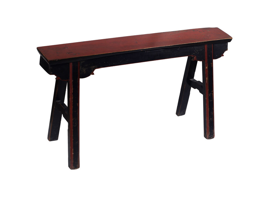 Banc Chinois Antique Noir Rouge - Shanghai, Chine L95xP15xH53cm