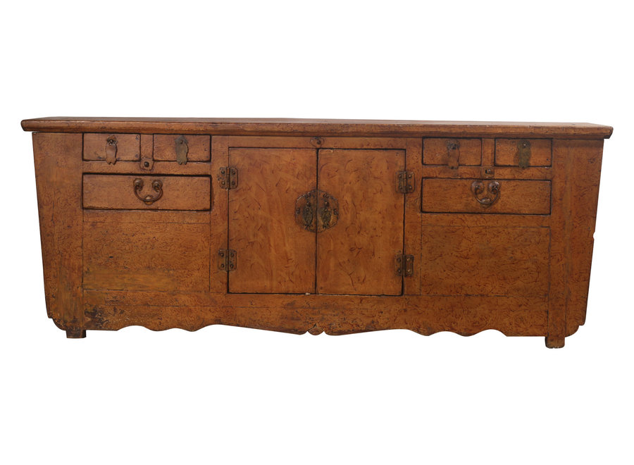 Antique Low Chinese Sideboard Brown Pattern - Zhejiang, China