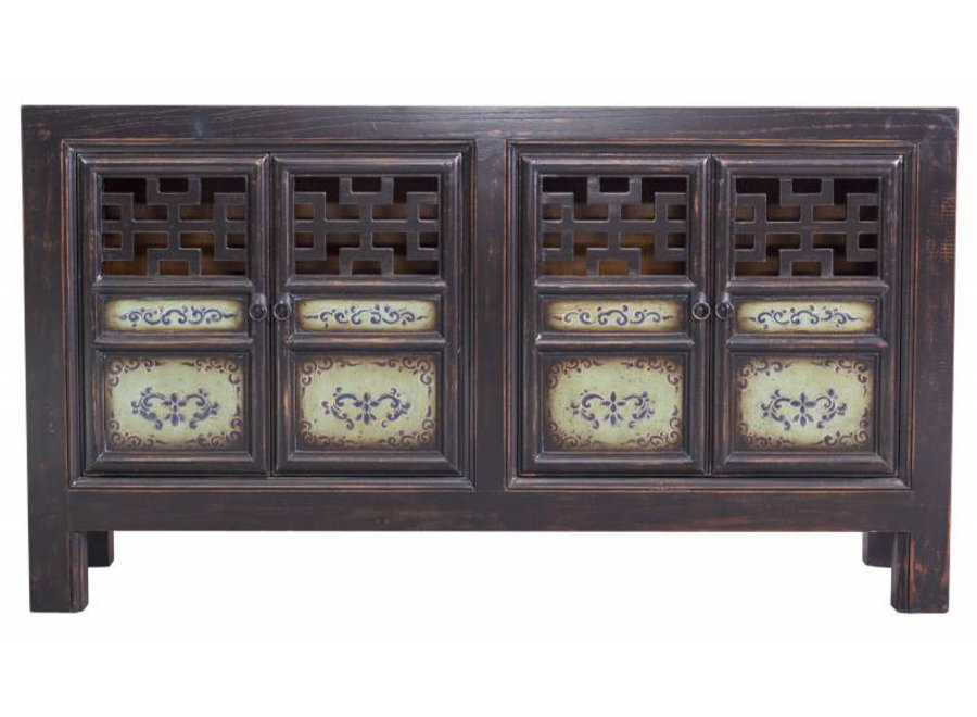 Black Chinese Sideboard Hand-painted With Open Details