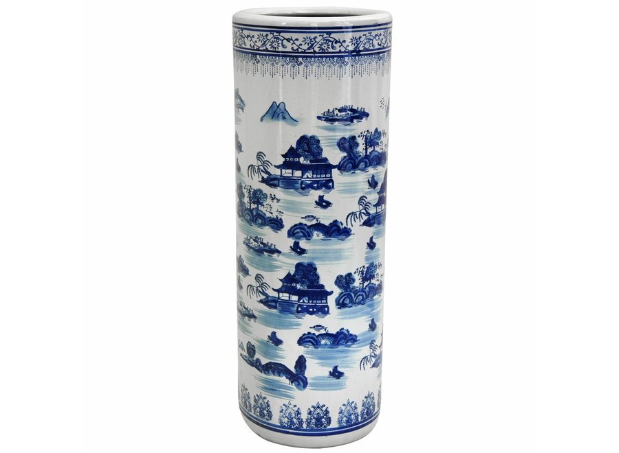 Fine Asianliving Umbrella Stand Porcelain Blue-White D25xH50cm