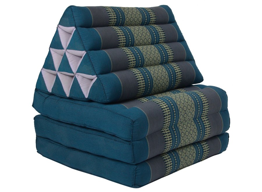 Thai Mattress Triangle Cushion Headrest 3-Fold Meditation Mat Lounge Kapok Blue