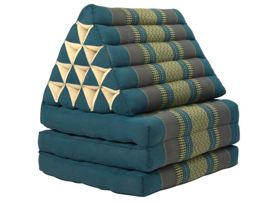 Thai Kissen mit Dreieck-Kissen 3 Auflagen Falt-Matratze Boden-Liege-Matte Sitzkissen Thaimatte Kapok Jumbo XL Blau