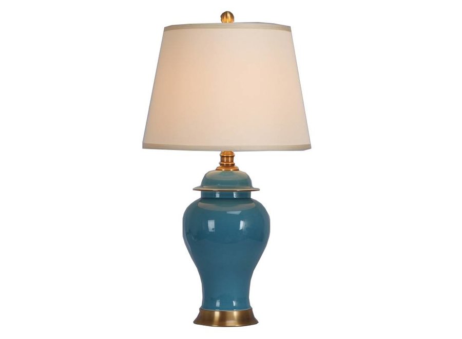 Lampada da Tavolo Cinese in Porcellana con Paralume Turchese L40xP40xA74cm