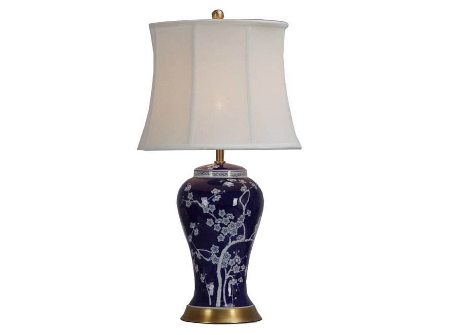 Chinese Table Lamp Porcelain with Lampshade Cherry Blossoms