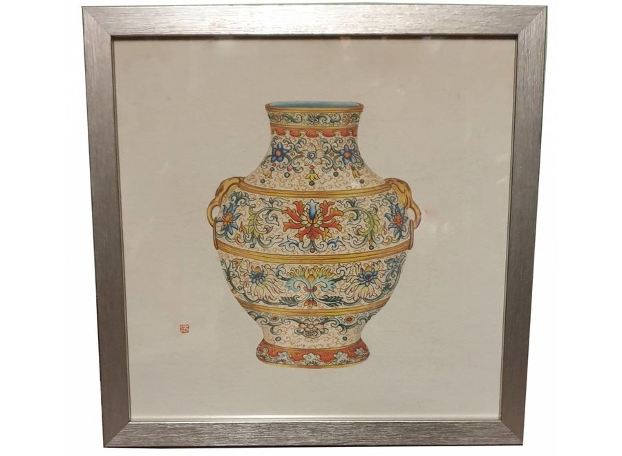 Chinese Painting with Frame Chinese Porcelain Vase W33xD3xH33cm