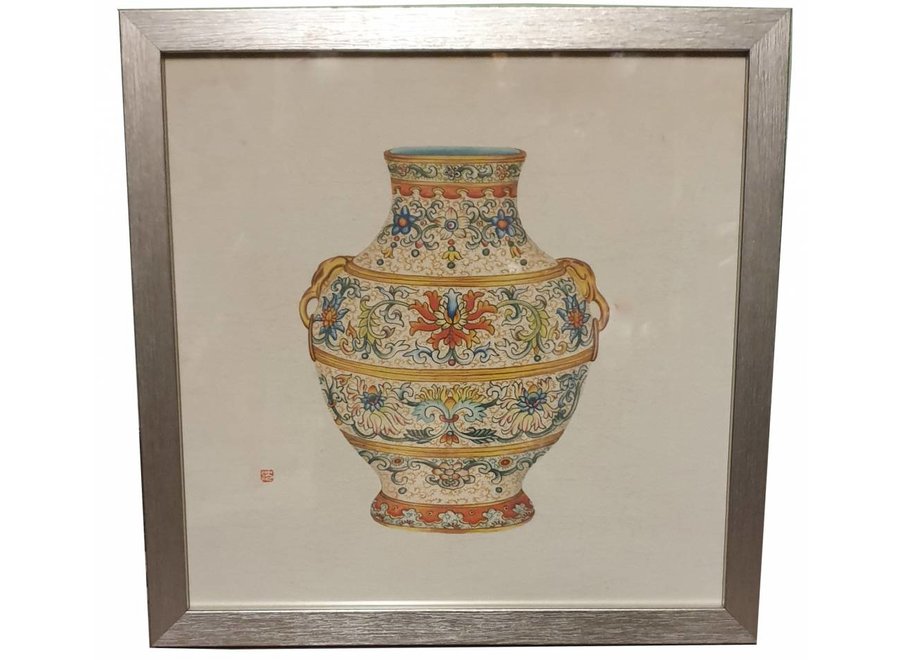 Fine Asianliving Chinese Painting with Frame Chinese Porcelain Vase W33xD3xH33cm