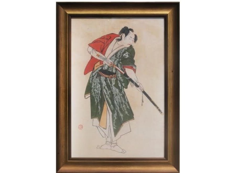 Peinture Japonaise Avec Cadre Guerrier Avec Épée Katana L36,5xP3xH58cm