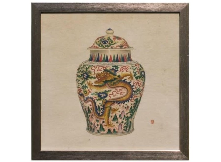 Chinesische Malerei mit Rahmen Chinesische Porzellanvase Drache B35xT3xH35cm