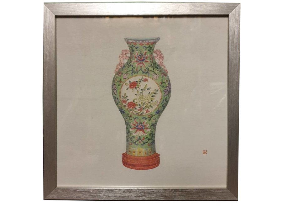 Peinture Chinoise Avec Cadre Vase En Porcelaine Chinoise Fleurs L35xP3xH35cm