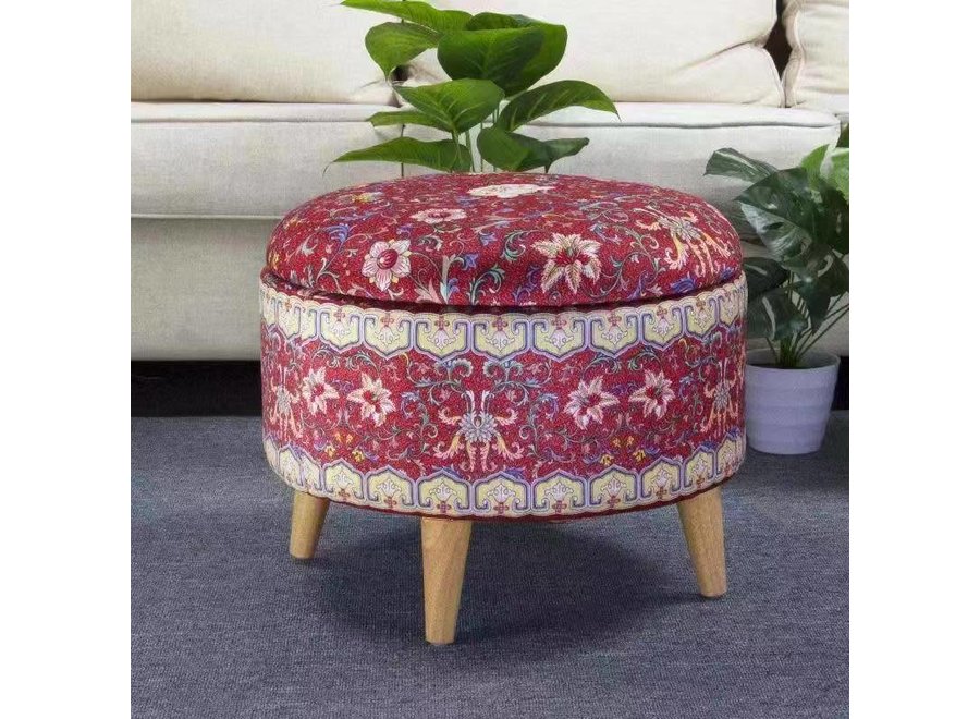 Ottoman Pouf Storage Box Footstool Upholstered Removable Lid Red D49cm