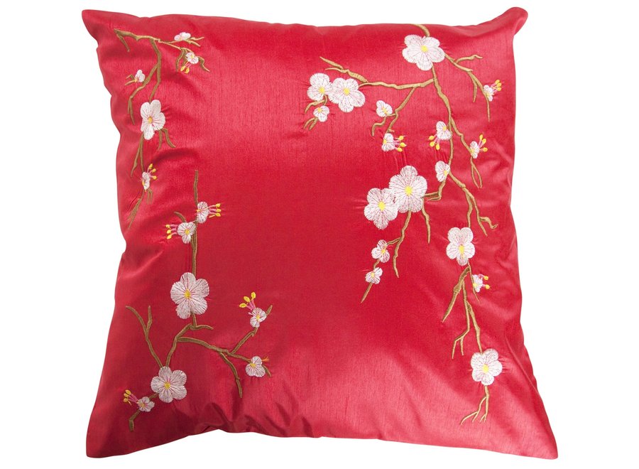 Funda de Cojín Chino Sakura Cherry Blossoms Rojo 45x45cm Sin Relleno