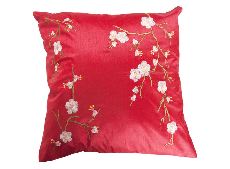 Funda de Cojín Chino Sakura Cherry Blossoms Rojo 45x45cm Sin Relleno