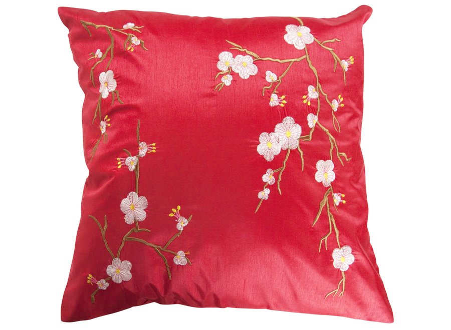 Fine Asianliving Fodera per Cuscino Cinese Sakura Cherry Blossoms Rosso 40x40cm Senza Riempimento