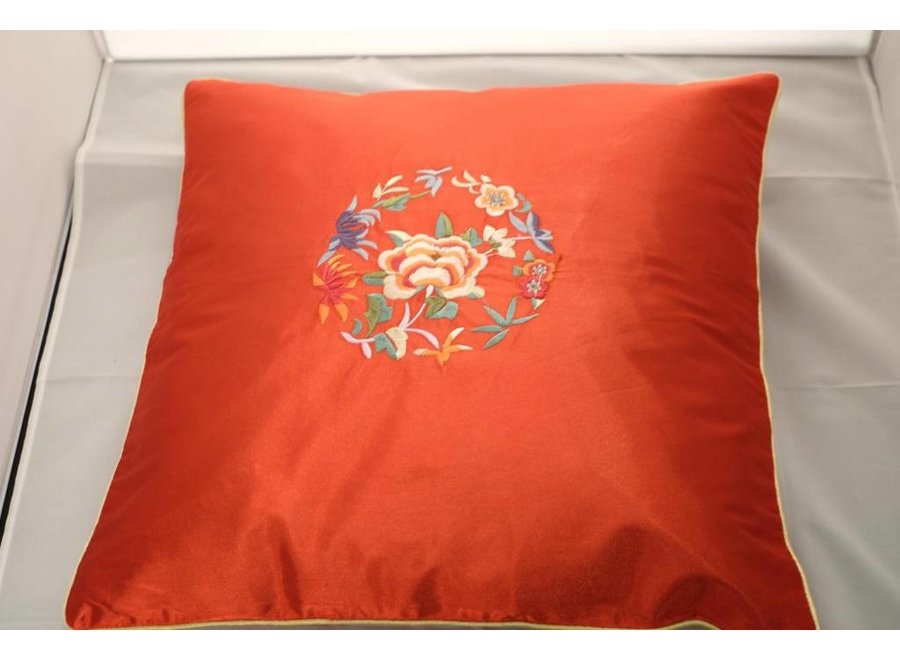 Housse de Coussin Chinois Fleurs Rouges 45x45cm Sans Remplissage