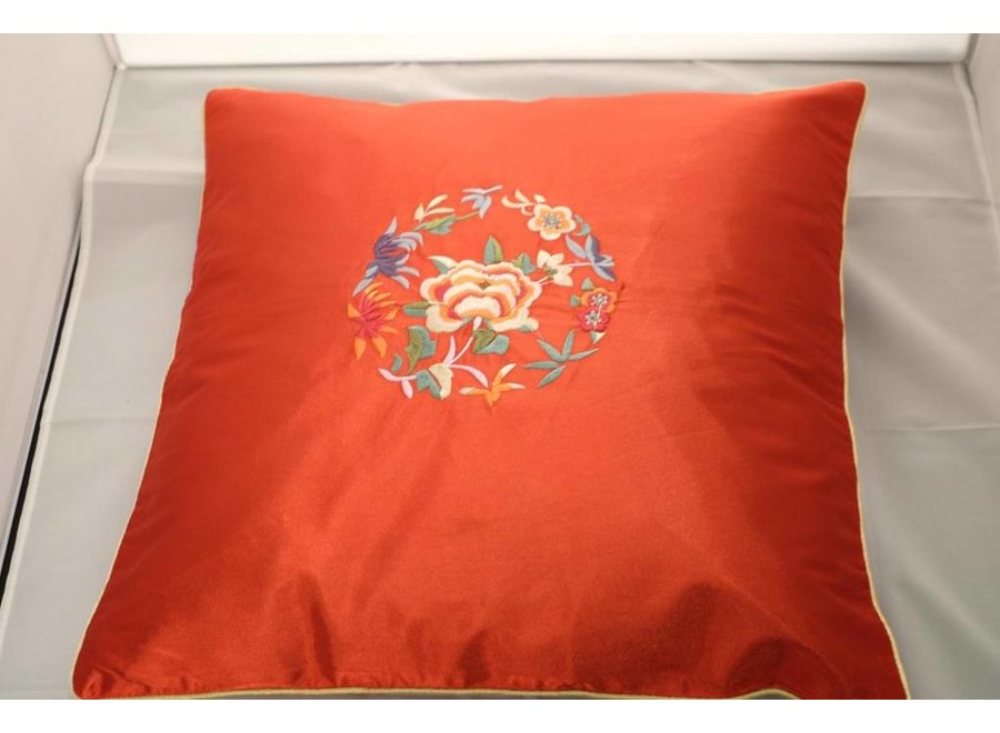 Chinese Cushion Cover Red Flowers 40x40cm Without Filling
