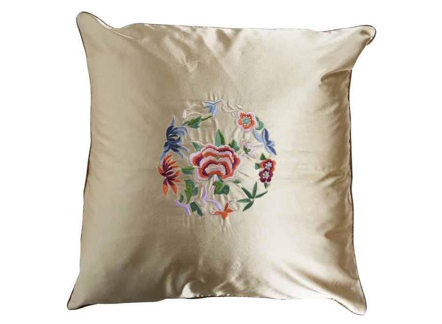 Chinese Cushion Cover Flowers Beige 45x45cm Without Filling