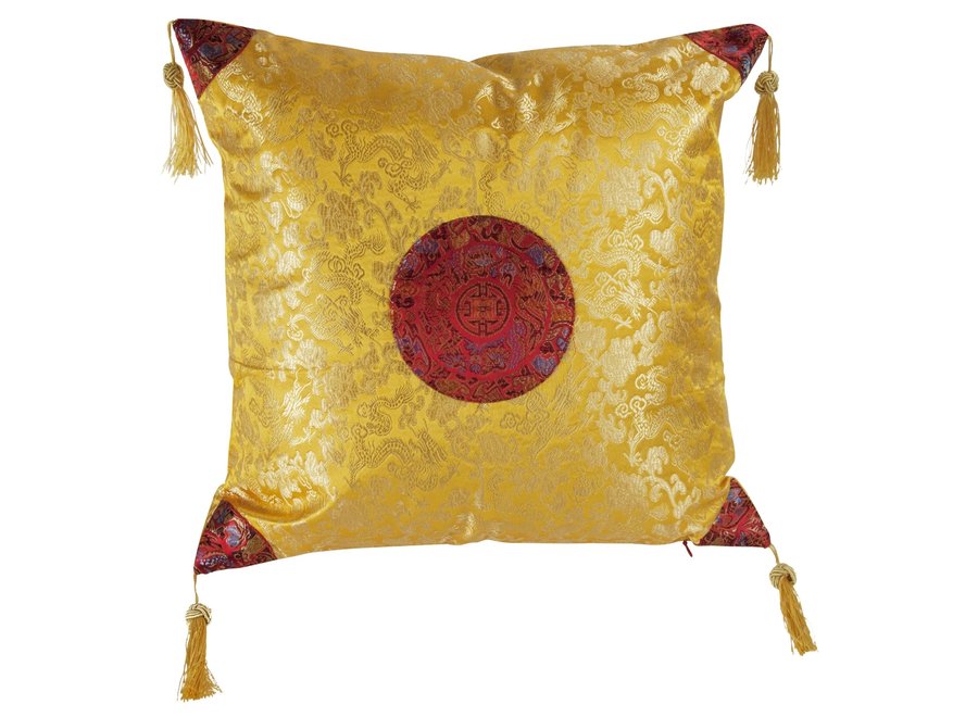 Cojín Decorativo Chino Dragones Oro Amarillo 40x40cm