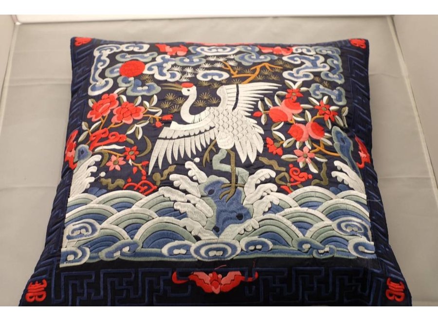 Chinese Cushion Cover Hand-embroidered White Crane 45x45cm Without Filling