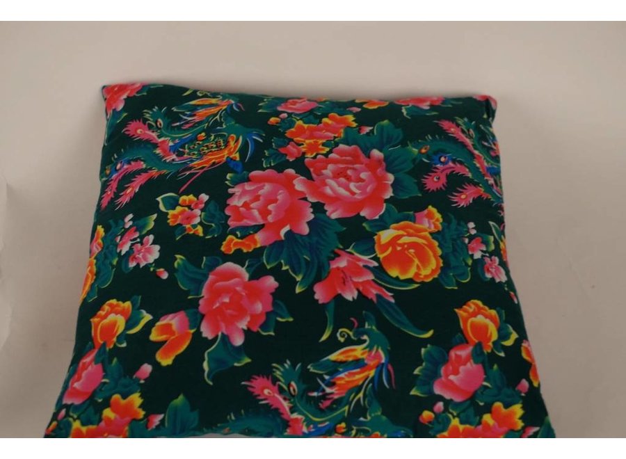 Housse de Coussin Chinoise Verte Dongbei Fleurs 45x45cm Sans Remplissage