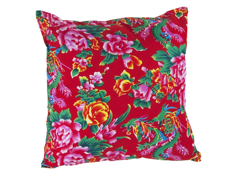 Fine Asianliving Chinese Cushion Cover 40x40cm Traditional Dongbei Flowers Red without Filling