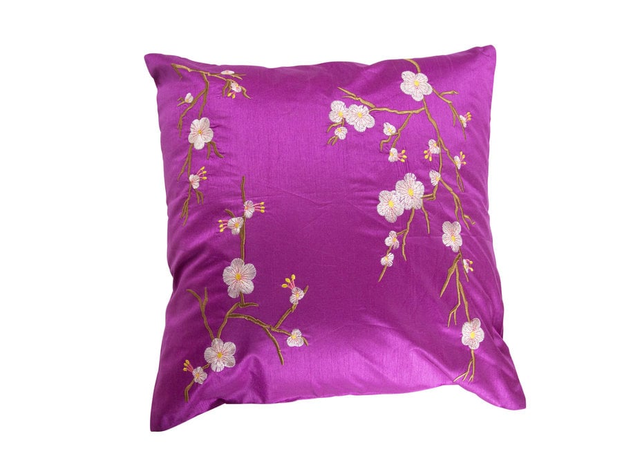 Housse de Coussin Sakura Fleurs de Cerisier Magenta 45x45cm Sans Remplissage