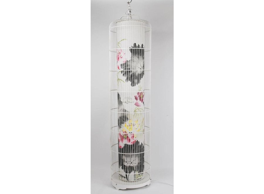 Oriental Floor Lamp Birdcage Hand-drawn Lotus