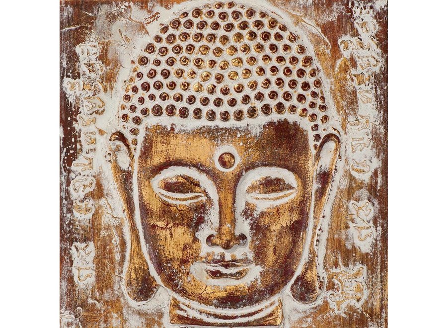 Peinture Visage de Bouddha Feuille de Métal 3D L40xH40cm