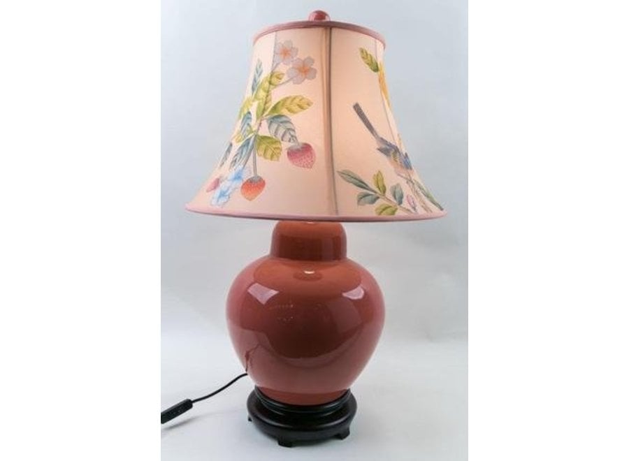 Fine Asianliving Lampe de Table en Porcelaine Chinoise Peinte à la Main Ombre Rose L39xP39xH68cm