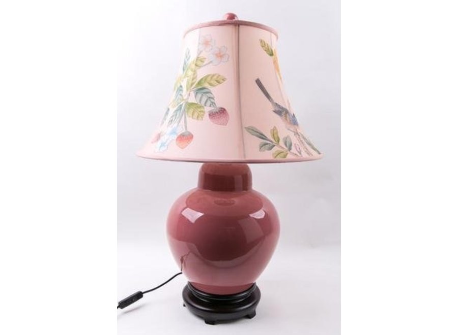 Lampe de Table en Porcelaine Chinoise Peinte à la Main Ombre Rose L39xP39xH68cm