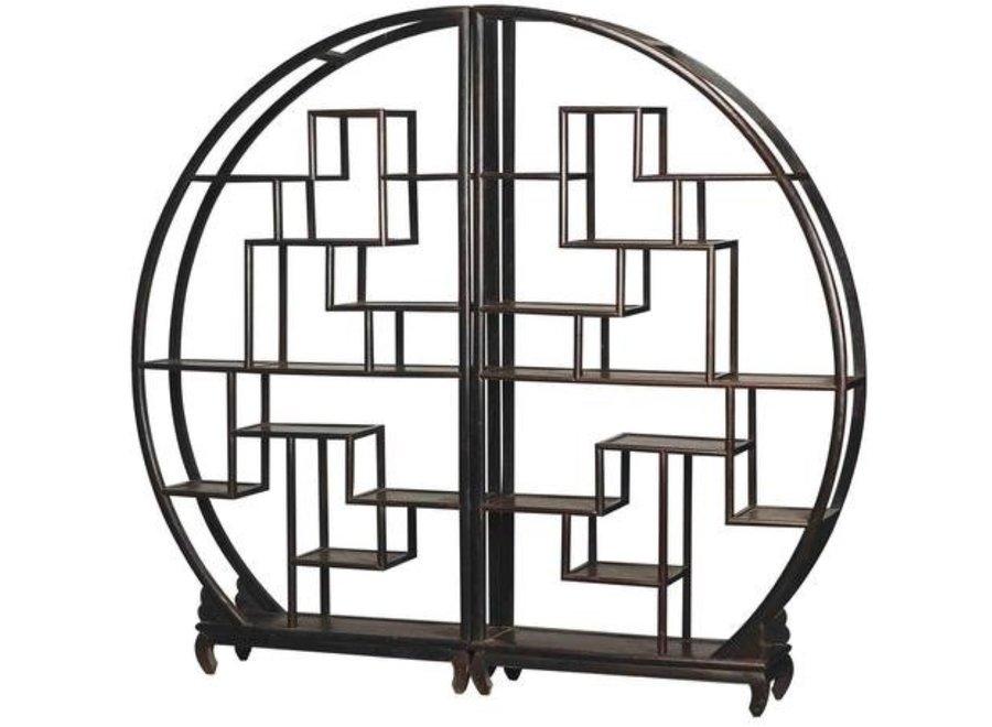 Bibliothèque Chinoise Ronde Meuble Ouvert Noir L192xH176cm