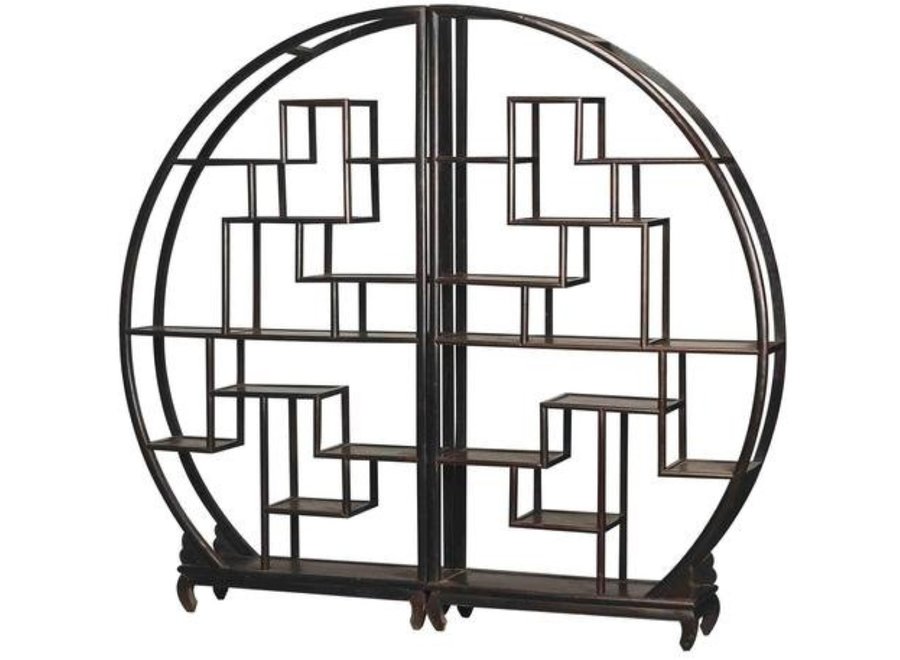 Chinese Bookcase Round Open Cabinet Black W192xH176cm