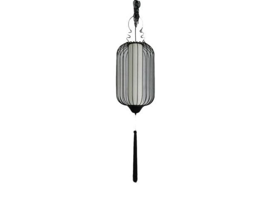 Lampada a Sospensione Cinese in Metallo Beige e Nero con Corda L35xP35xA92cm