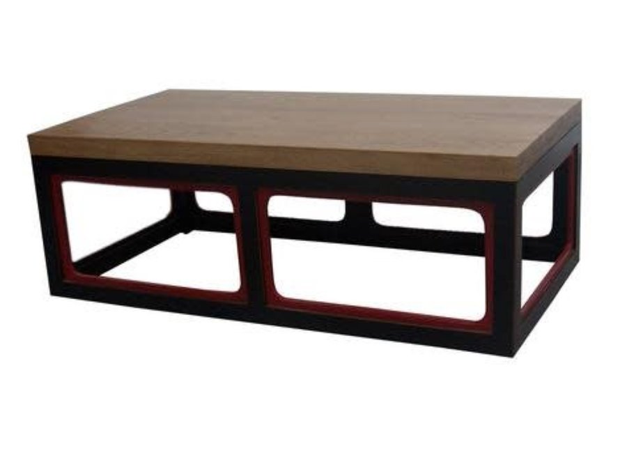 Fine Asianliving Table Basse Chinoise en Bois Noire et Rouge L130xP65xH45cm