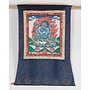 Antico Thangka Mahakala Tibetano Dipinto a Mano e Ricamato L60xH80cm