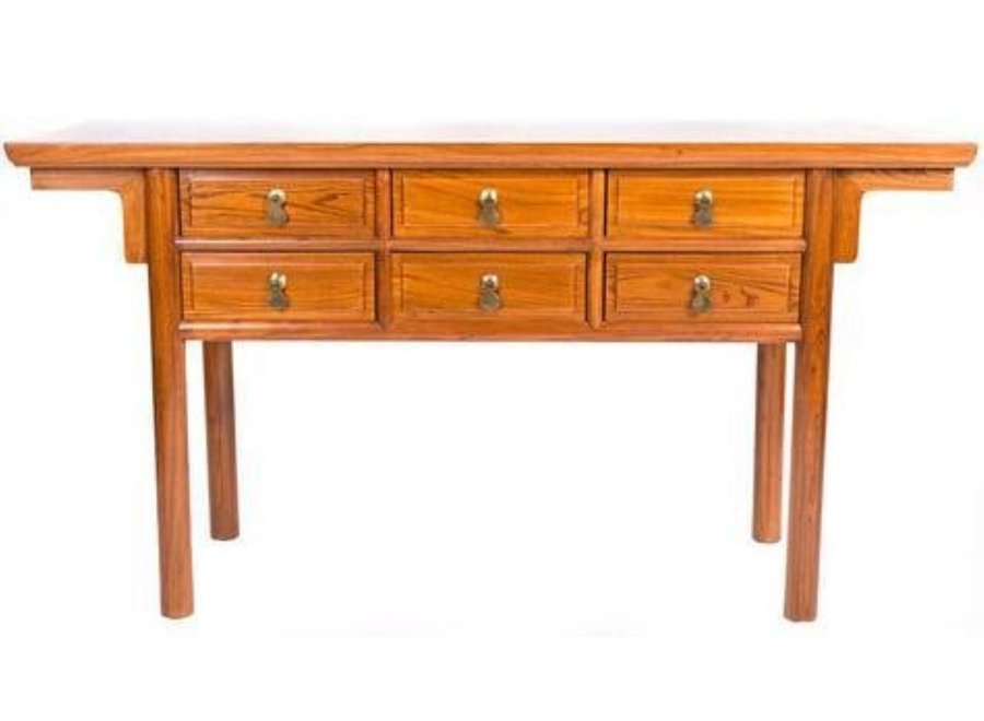 Console Chinoise Avec 6 Tiroirs Brun L148xP48xH78cm