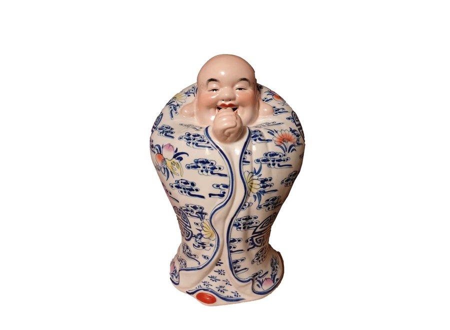 Bouddha Chinois Riant Chanceux Statue en Porcelaine Figure Céramique Peinte à La Main W22xD22xH36cm