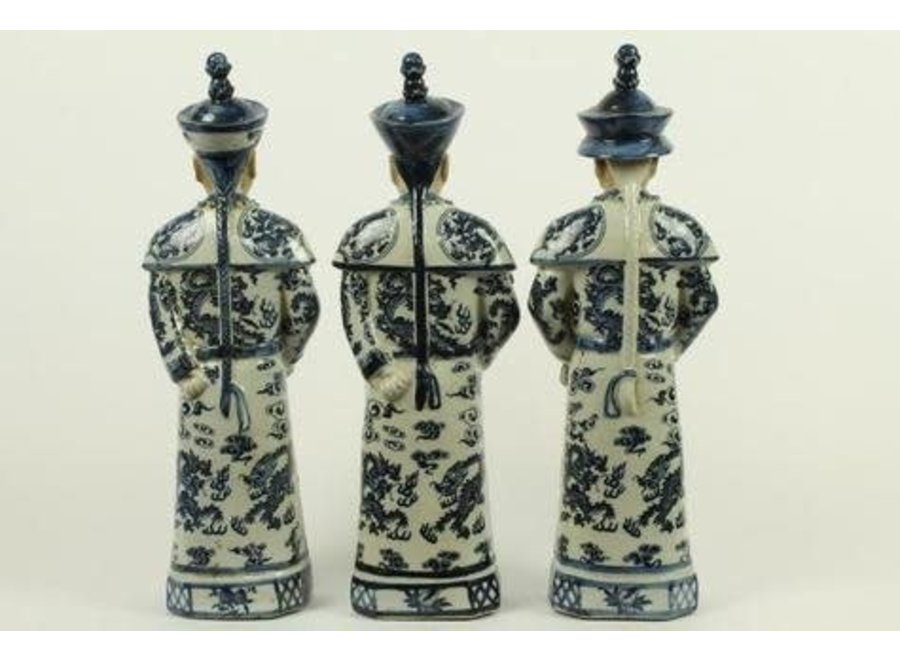 Figurine en Porcelaine Empereur Chinois Trois Générations Statues de La Dynastie Qing Ensemble Fait à La Main/3 L12xP10xH42cm