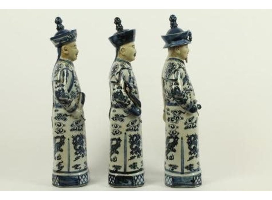 Figurine en Porcelaine Empereur Chinois Trois Générations Statues de La Dynastie Qing Ensemble Fait à La Main/3 L12xP10xH42cm