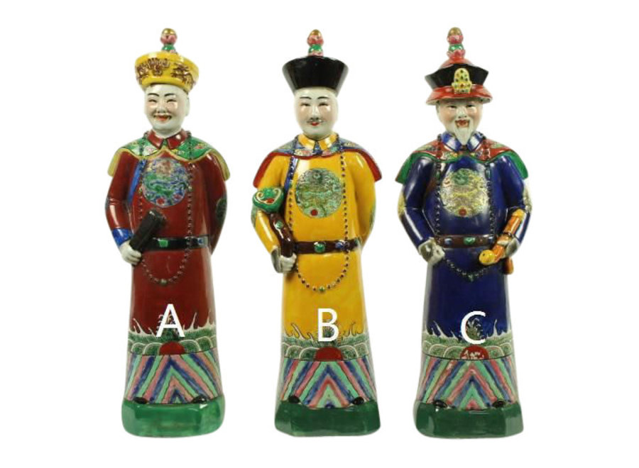 Estatuilla de Porcelana Del Emperador Chino, Conjunto de Estatuas de La Dinastía Qing de Tres Generaciones/3 An12xP10xAl42cm