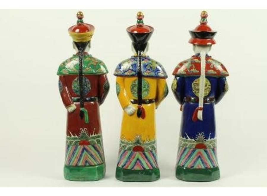 Estatuilla de Porcelana Del Emperador Chino, Conjunto de Estatuas de La Dinastía Qing de Tres Generaciones/3 An12xP10xAl42cm